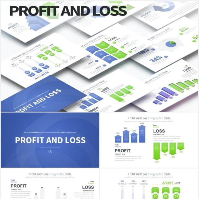 12套颜色财务报告损益表盈利与亏损可视化PPT信息图表箭头素材Profit and Loss