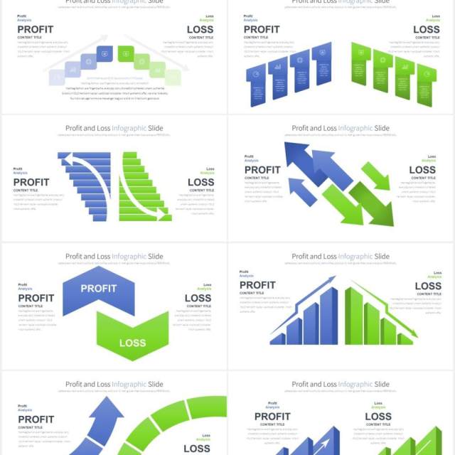 12套颜色财务报告损益表盈利与亏损可视化PPT信息图表箭头素材Profit and Loss