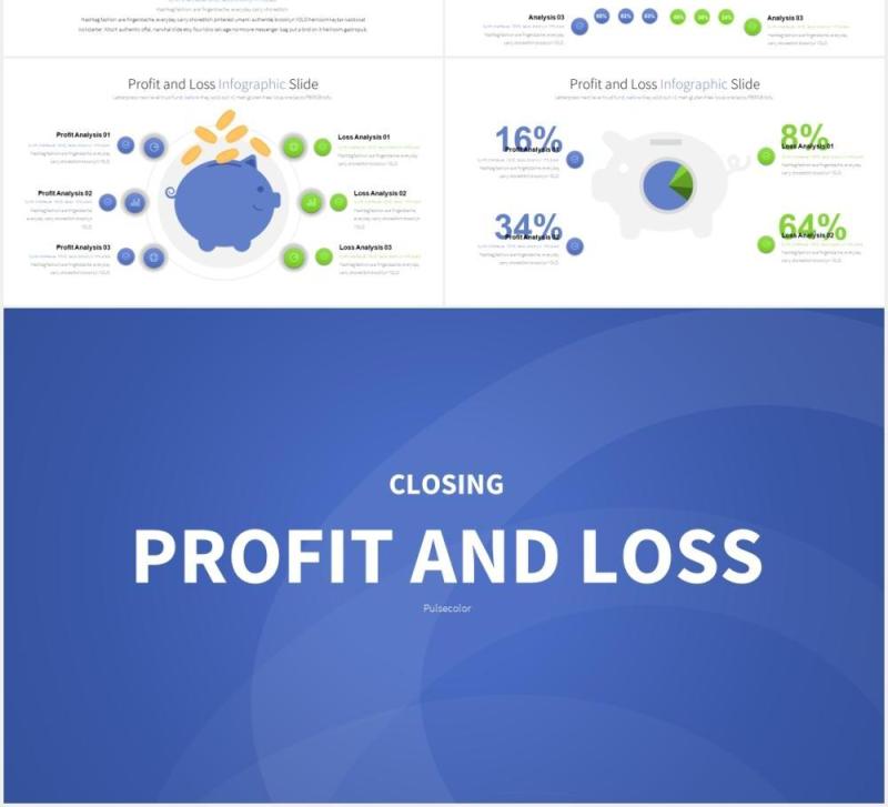 12套颜色财务报告损益表盈利与亏损可视化PPT信息图表箭头素材Profit and Loss