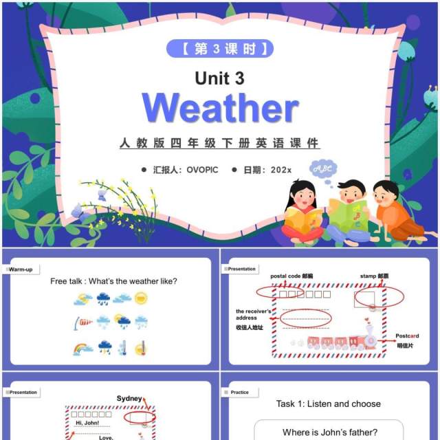 人教版四年级英语下册Weather第3课时课件PPT模板