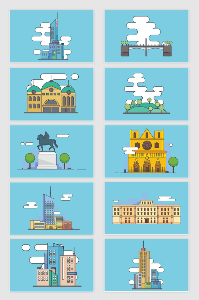矢量卡通城市建筑图案