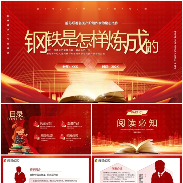 红色商务风钢铁是怎样炼成的PPT模板 红色商务风钢铁是怎样炼成的PPT模板