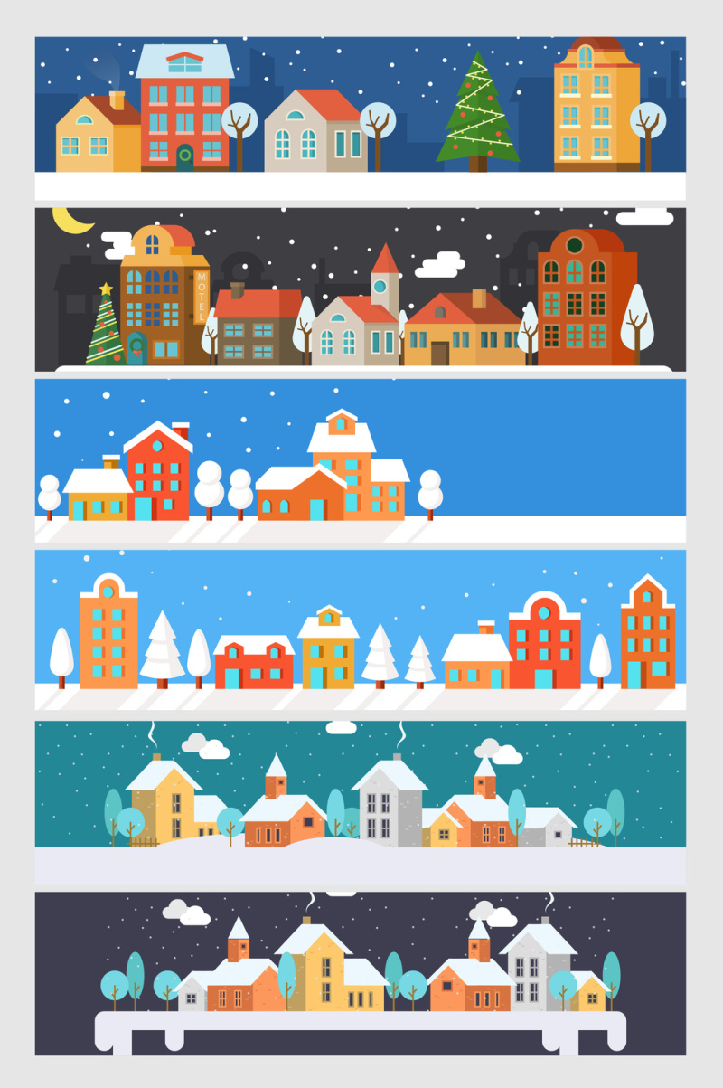 矢量冬天城市风景插图