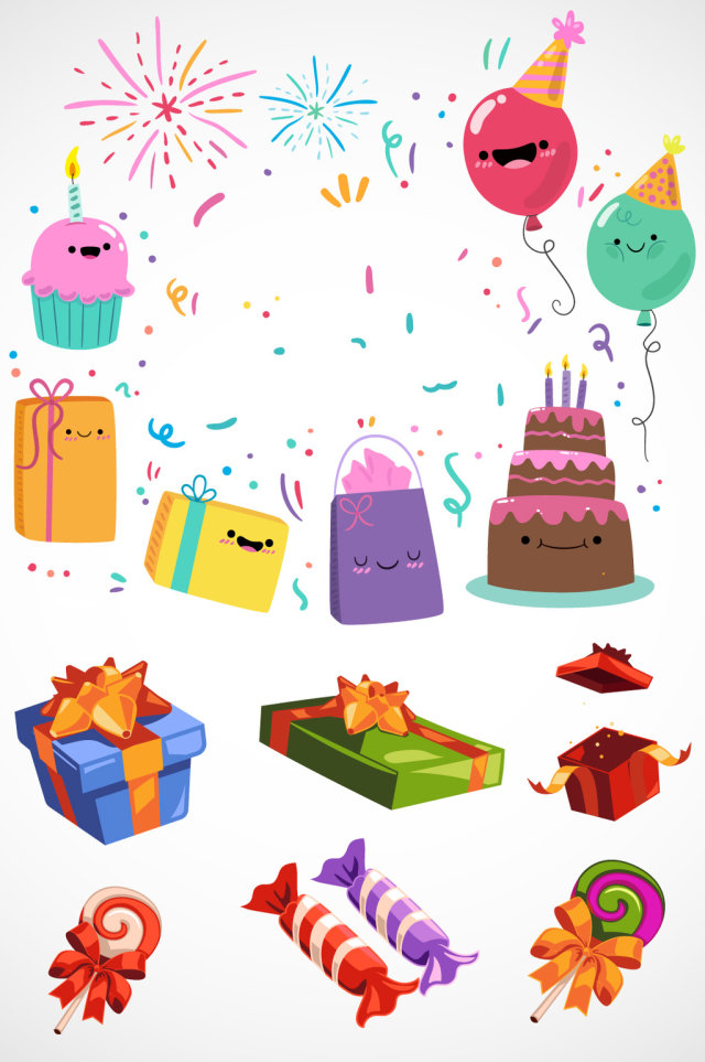 精美生日手绘元素礼盒矢量素材 精美生日手绘元素礼盒矢量素材