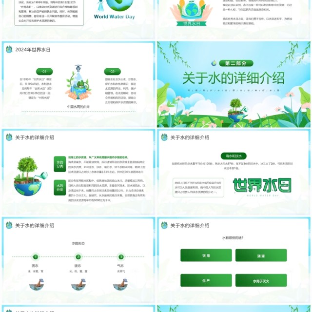 绿色卡通风珍惜点滴节约用水PPT模板 绿色卡通风珍惜点滴节约用水PPT模板