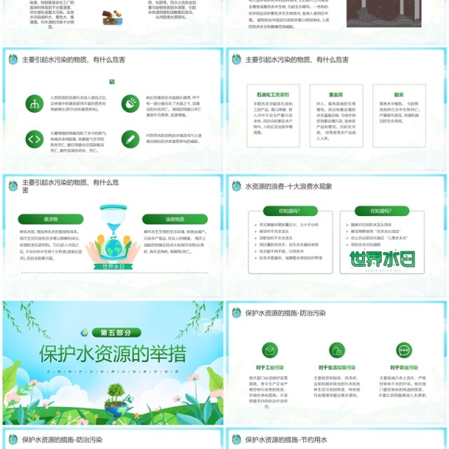 绿色卡通风珍惜点滴节约用水PPT模板 绿色卡通风珍惜点滴节约用水PPT模板