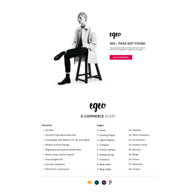 用于Sketch，Photoshop，Figma和XD的现代有用的电子商务UI工具包，EGEO电子商务UI工具包