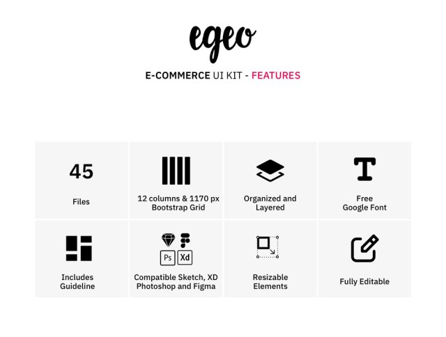 用于Sketch，Photoshop，Figma和XD的现代有用的电子商务UI工具包，EGEO电子商务UI工具包