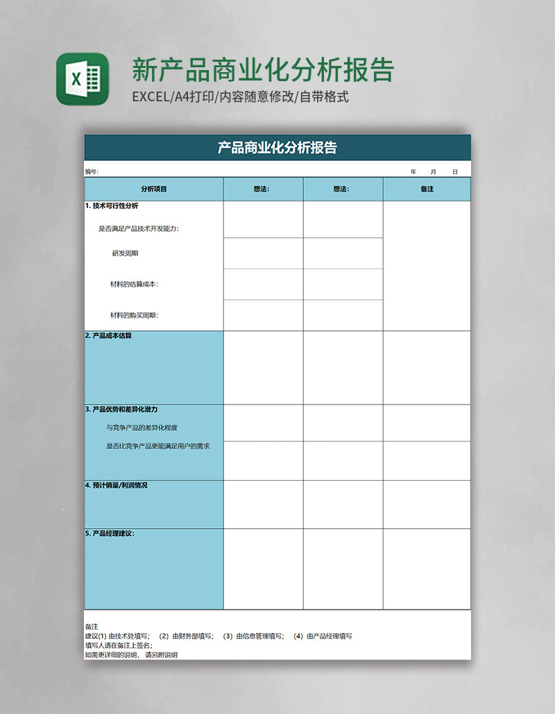 新产品商业化分析报告excel模板