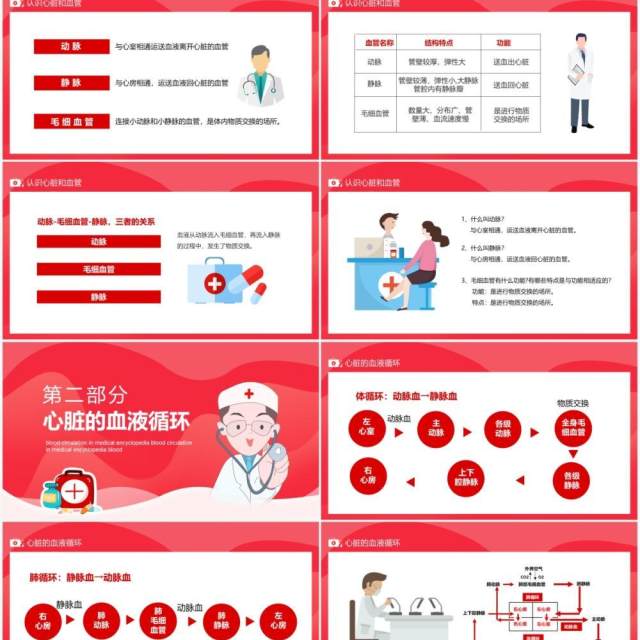 红色医学百科之血液循环动态PPT模板