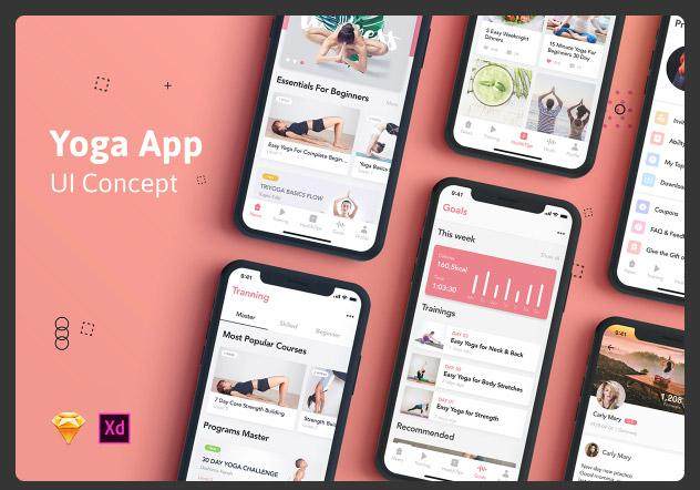 瑜伽健身手机应用程序用户界面工具包Yoga Fitness Mobile App UI Kit 瑜伽健身手机应用程序用户界面工具包Yoga Fitness Mobile App UI Kit