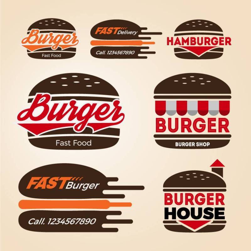 汉堡店图标标志设计一套