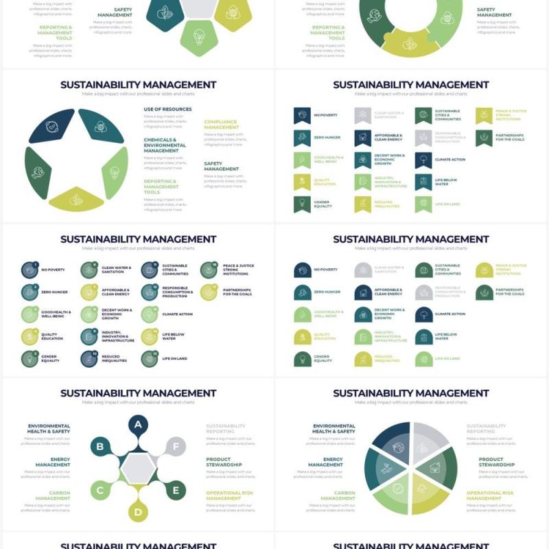 简约绿色系可持续管理结构图PPT信息图形素材Sustainability Management Powerpoint Infographics