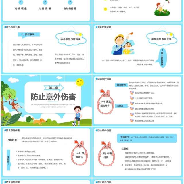 蓝色卡通幼儿园意外伤害防范与处理PPT模板 蓝色卡通幼儿园意外伤害防范与处理PPT模板