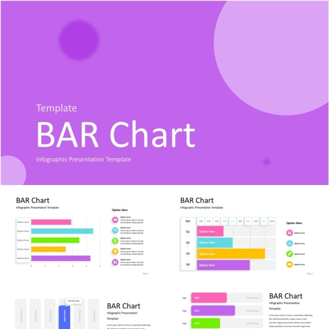 彩色条形图表数据分析PPT素材bar charts analysis