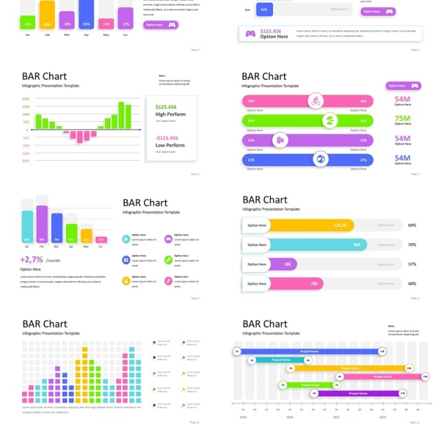 彩色条形图表数据分析PPT素材bar charts analysis