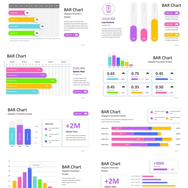 彩色条形图表数据分析PPT素材bar charts analysis