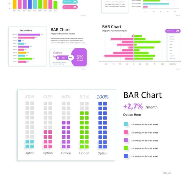 彩色条形图表数据分析PPT素材bar charts analysis