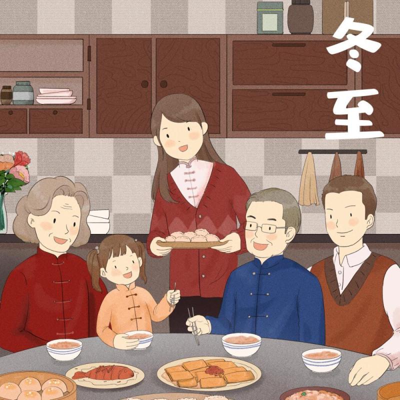 中国传统文化二十四节气冬至插画海报背景配图PSD竖版素材29