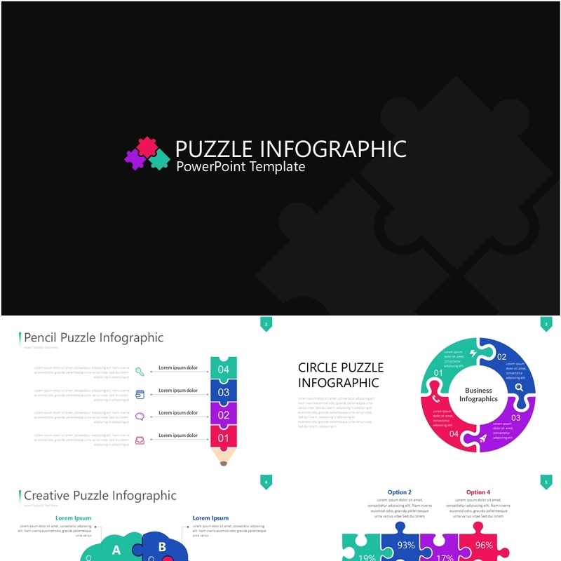 拼图信息图PPT素材模板Wide Light Puzzle Infographic