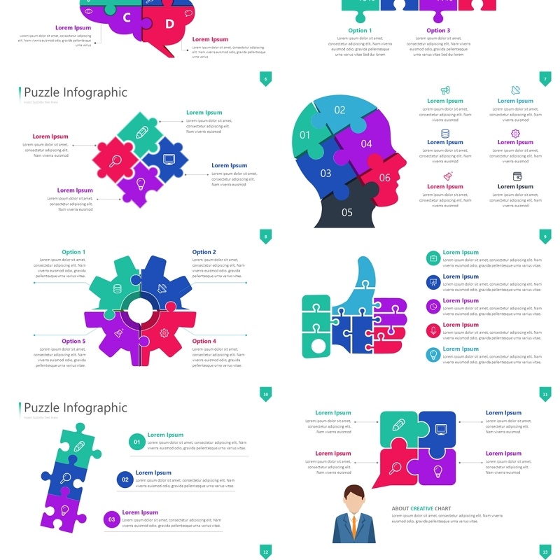 拼图信息图PPT素材模板Wide Light Puzzle Infographic