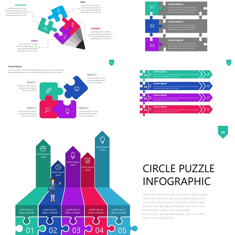 拼图信息图PPT素材模板Wide Light Puzzle Infographic