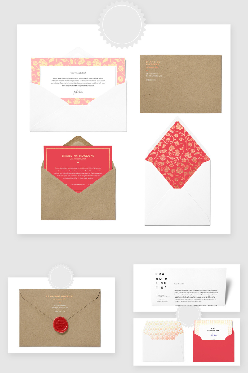 信封邀请函卡片贺卡贴图样机PSD素材