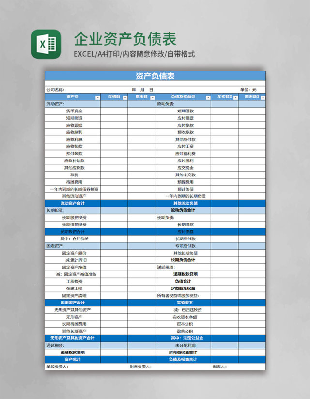 企业资产负债表