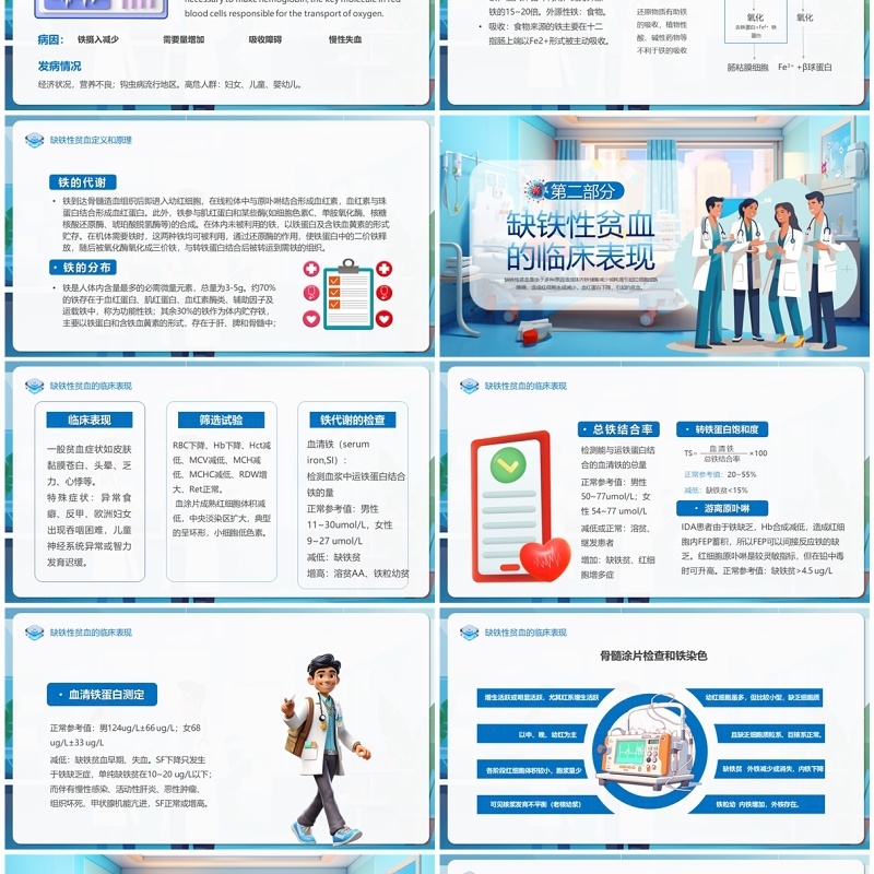蓝色卡通风缺铁性贫血医护培训PPT模板