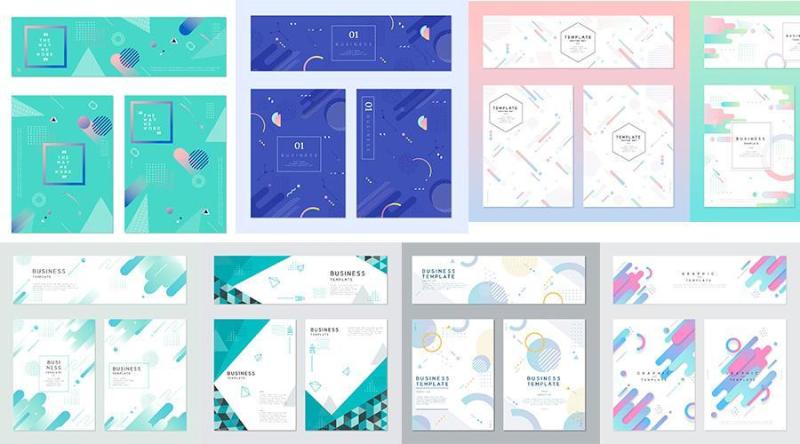 11款夏季高端几何创意小清新风格促销活动海报模板矢量设计素材