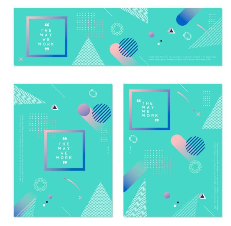 11款夏季高端几何创意小清新风格促销活动海报模板矢量设计素材