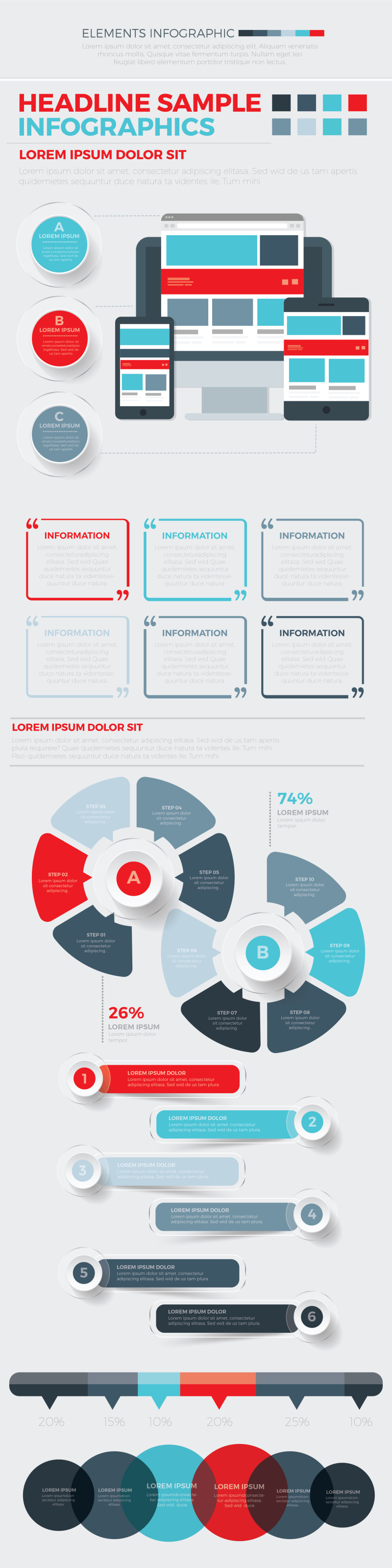 红蓝色信息图表矢量AI元素Infographics Set