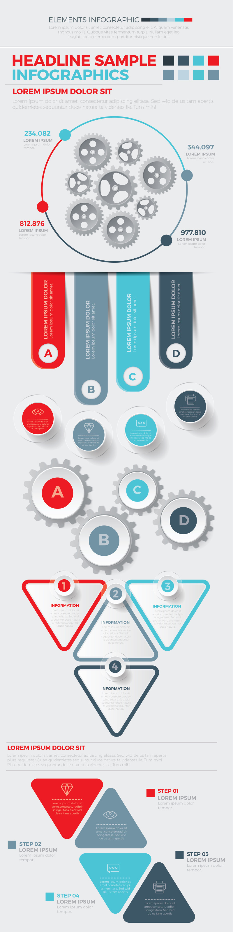 红蓝色信息图表矢量AI元素Infographics Set