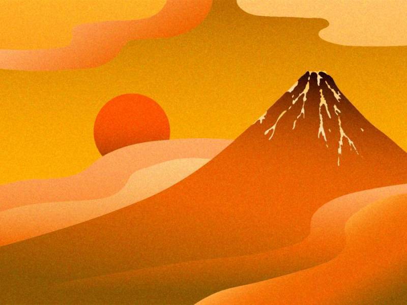 日本国旗上的金叶风格红富士