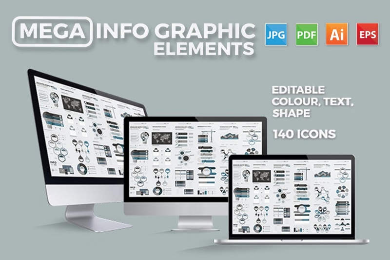 多样信息图表图形元素设计素材Mega Infographics Elements Design