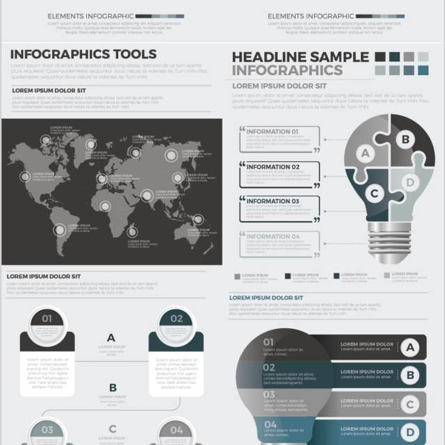 多样信息图表图形元素设计素材Mega Infographics Elements Design