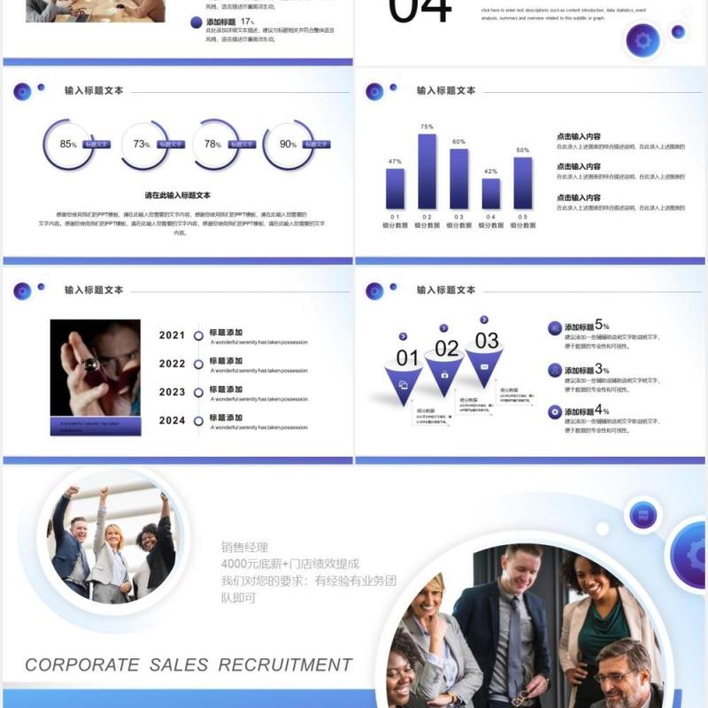 蓝色商务风企业招聘人才总结汇报通用PPT模板