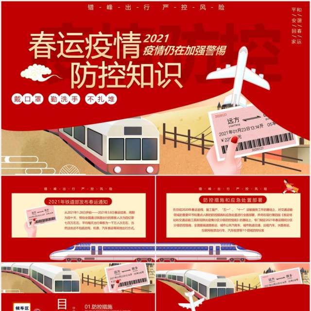 红色卡通春运疫情防控意识动态PPT模板 红色卡通春运疫情防控意识动态PPT模板