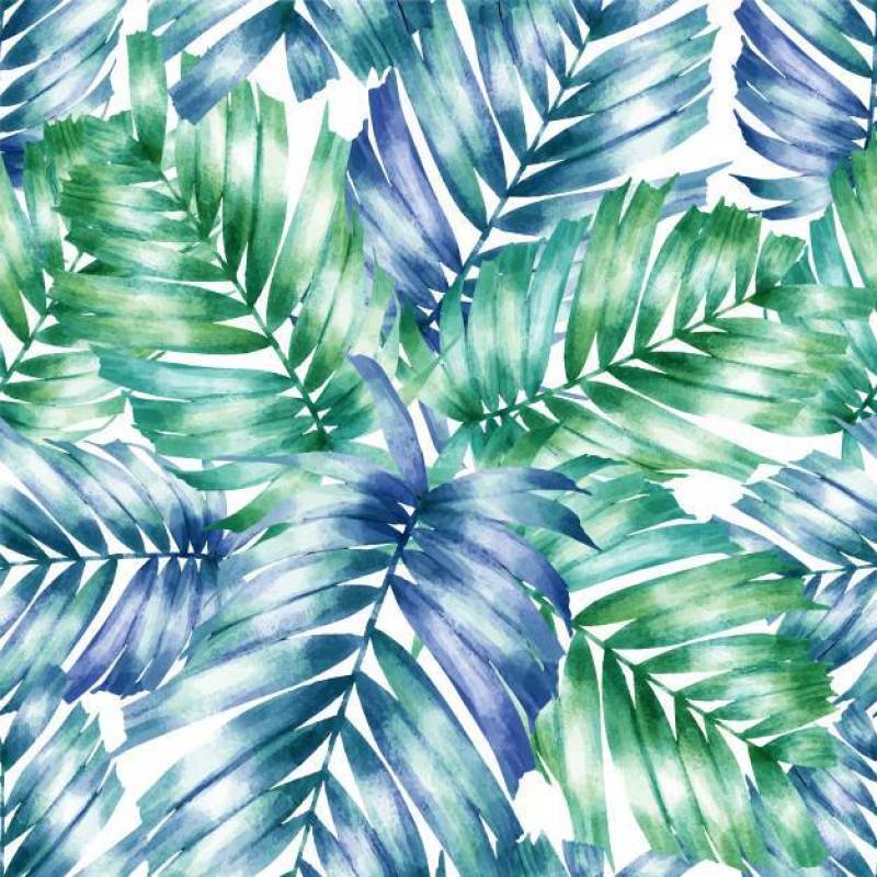 水彩无缝的样式棕榈绿色叶子。