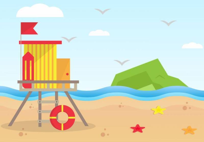 在海滩背景例证的救生员塔
