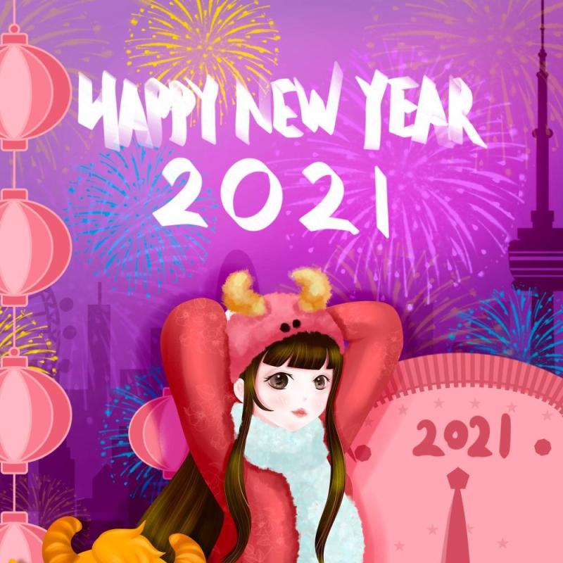 新年元旦2021跨年人物插画PSD设计素材55