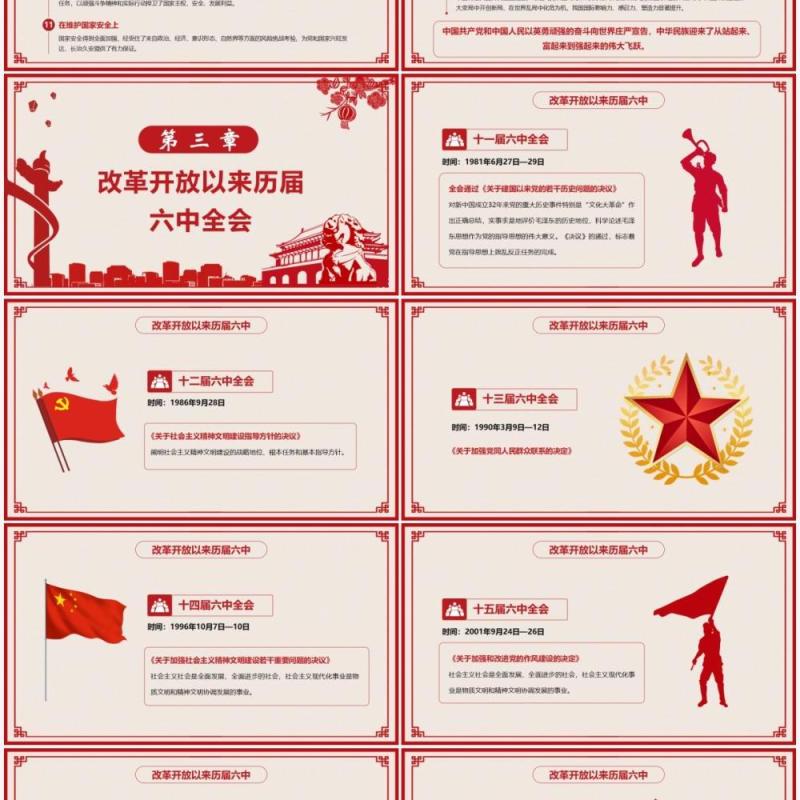 红色剪纸风十九届六中全会有多重要PPT模板