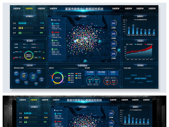 原创科技炫酷数据可视化大屏界面背景模板-版权可商用