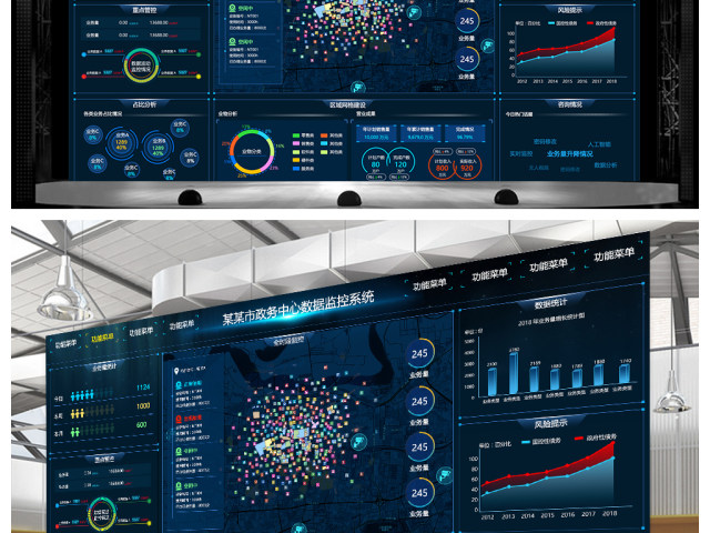 原创科技炫酷数据可视化大屏界面背景模板-版权可商用