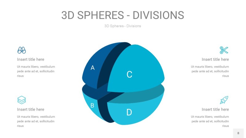宝石蓝色3D球体切割PPT信息图8