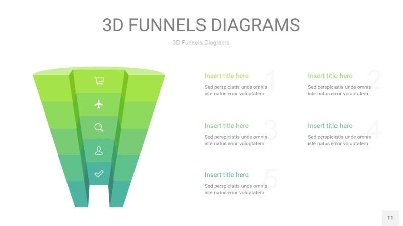 草绿色3D漏斗PPT信息图表11
