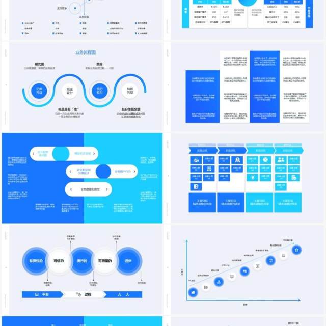 蓝色简约创意逻辑图形思维导图素材PPT信息图表