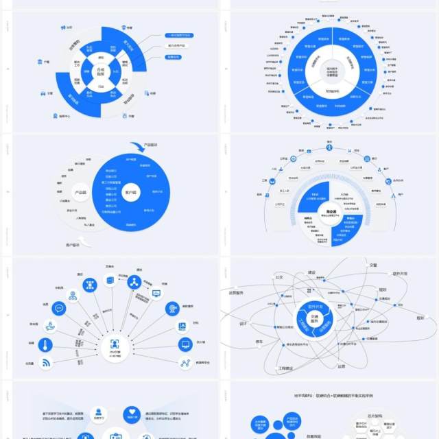 蓝色简约创意逻辑图形思维导图素材PPT信息图表