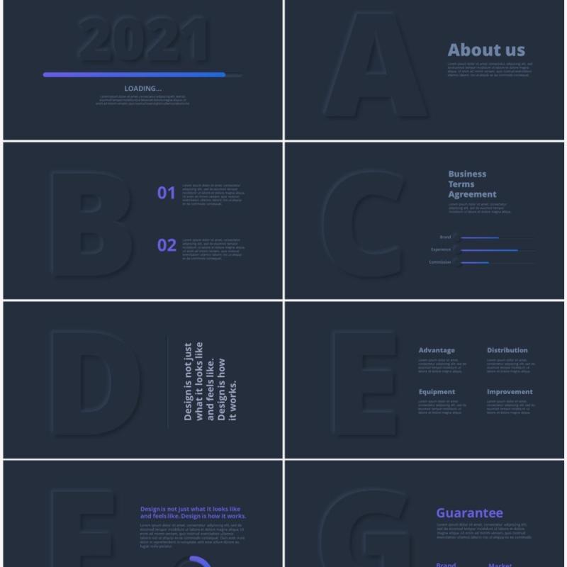 深色字母数字页面版式设计PPT模板素材Numbers Alphabet