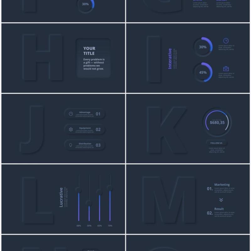 深色字母数字页面版式设计PPT模板素材Numbers Alphabet